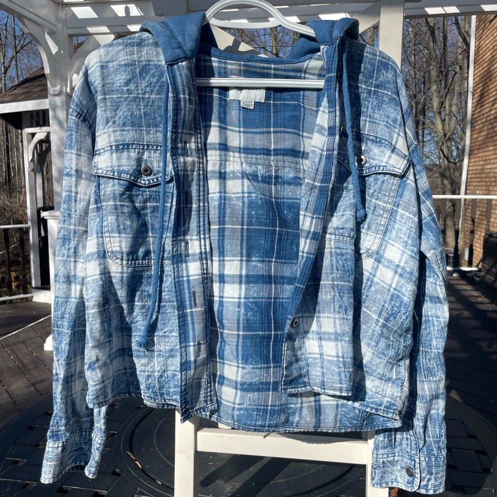 Blue and white plaid with hood
